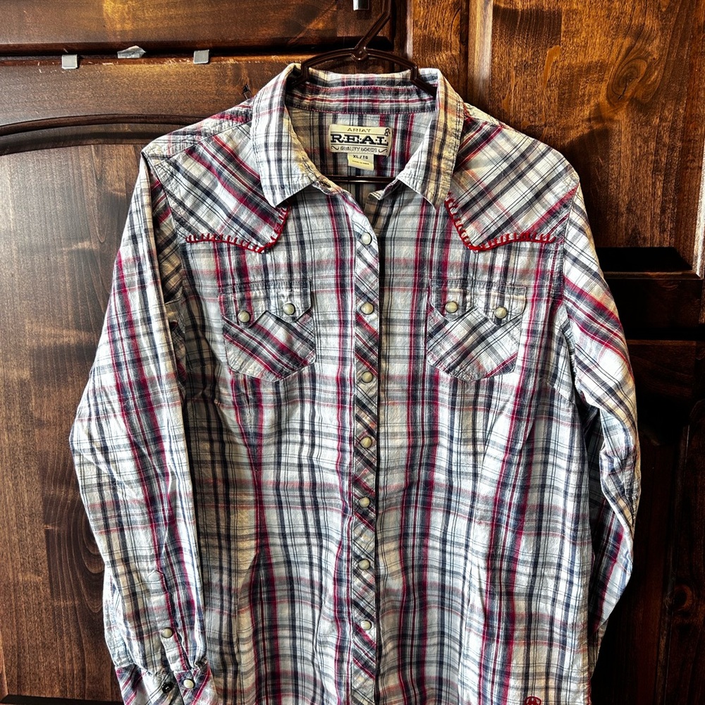 Ariat Women's Plaid Button Down Shirt - Red and Gray